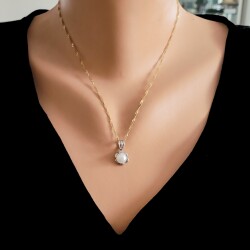 14K Gold Flowers & Pearl Necklace - Nusrettaki (1)