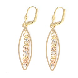 14K Gold Balls in Hollow Almond Shape Dangle Earrings - 1