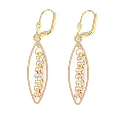 14K Gold Balls in Hollow Almond Shape Dangle Earrings - 1