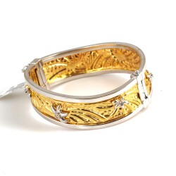 14K Gold Crumpled Design Bangle Bracelet - Nusrettaki (1)