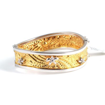 14K Gold Crumpled Design Bangle Bracelet - 1