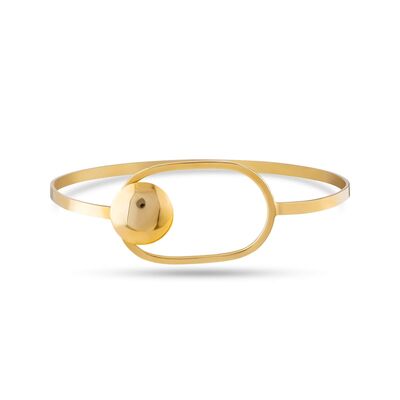 14K Gold Oval Cuff Bracelet Plain - 2