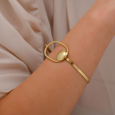 14K Gold Oval Cuff Bracelet Plain - 1