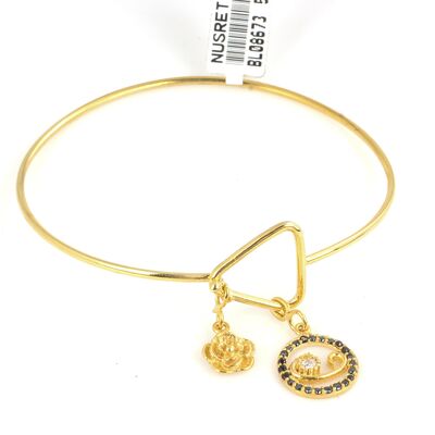 14K Gold Vav & Flower Pendant Cuff Bracelet - 3