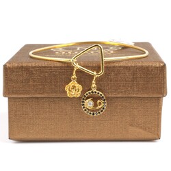 14K Gold Vav & Flower Pendant Cuff Bracelet - 6