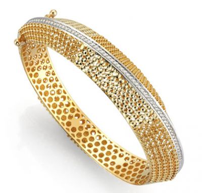 14K Gold Vintage Geometric Bangle - 1