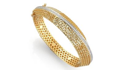 14K Gold Vintage Geometric Bangle - 2