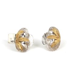 18K Gold Long Leaves Model Coating Stud Earrings - Nusrettaki