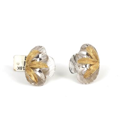 18K Gold Long Leaves Model Coating Stud Earrings - 1