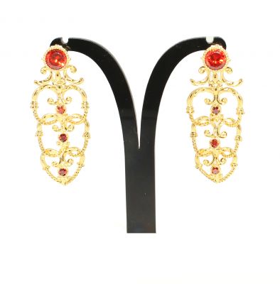 22K Gold Ancient Byzantium Design Chandelier Earrings with Almadine - 2