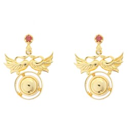 22K Gold Ancient Byzantium Design Dove Hoop Earrings with Ruby - 2