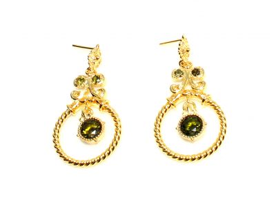 22K Gold Ancient Byzantium Design Hoop Earrings with Peridot - 3