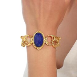 22K Gold Antique Byzantium Cuff Bangle with Lapis - 1