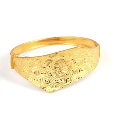 22K Gold Bangle, Asymmetrical Honeycomb Patterned Design - 1