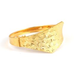 22K Gold Bangle, Asymmetrical Honeycomb Patterned Design - 2