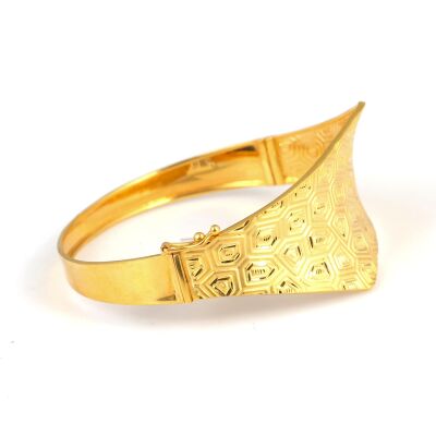 22K Gold Bangle, Asymmetrical Honeycomb Patterned Design - 3