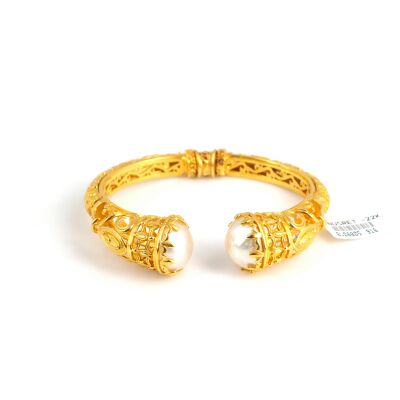 22K Gold Bangle Bracelet, Constantinople Style with Pearls - 2