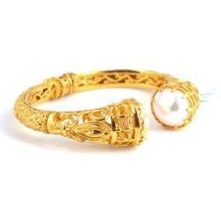 22K Gold Bangle Bracelet, Constantinople Style with Pearls - 6