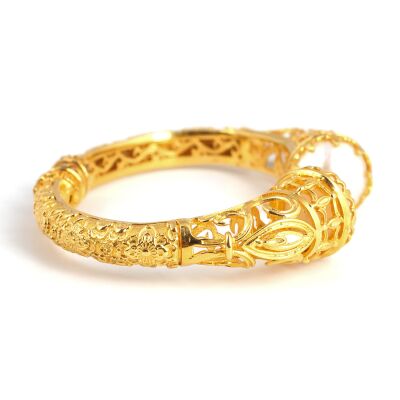 22K Gold Bangle Bracelet, Constantinople Style with Pearls - 3