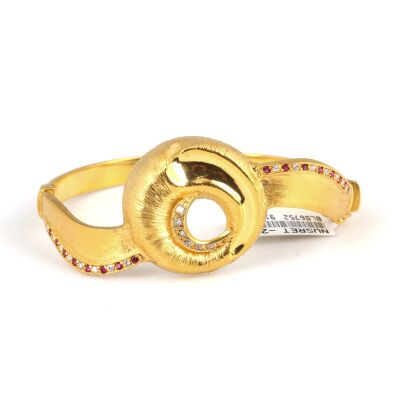 22K Gold Bangle Bracelet, Roe Eye Design with Rubies - 2