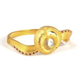 22K Gold Bangle Bracelet, Roe Eye Design with Rubies - 5