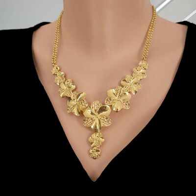 22K Gold Double Flower Necklace - 1