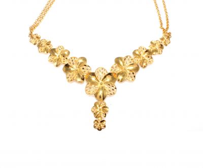 22K Gold Double Flower Necklace - 4