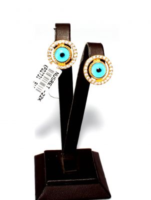 22K Gold Evil Eye Hole Stud Earrings - 1