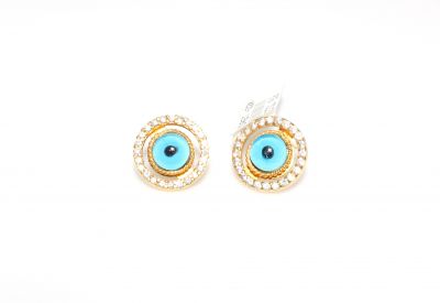 22K Gold Evil Eye Hole Stud Earrings - 2