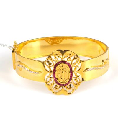 22K Gold Fairy Design Entouraged Ruby Middle Piece Bangle Bracelet - 2