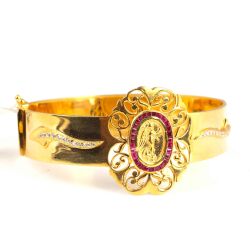 22K Gold Fairy Design Entouraged Ruby Middle Piece Bangle Bracelet - 1