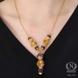 22K Gold Filigree Necklace with Sapphire - 7