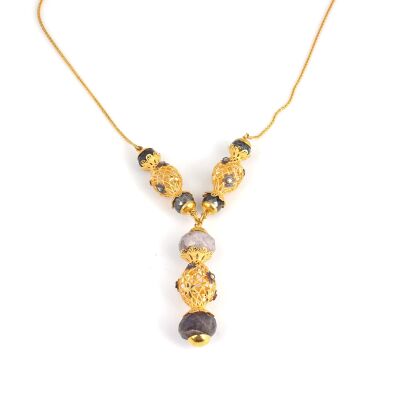 22K Gold Filigree Necklace with Sapphire - 2