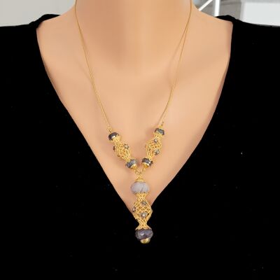 22K Gold Filigree Necklace with Sapphire - 1