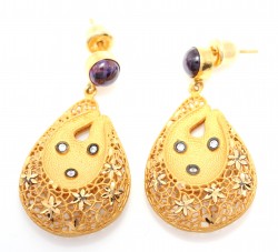 22K Gold Flowers Dangling Fusion Earrings with Amethyst - 2