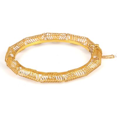 22K Gold Fusion Filigree Patterned Bangle Bracelet - 2