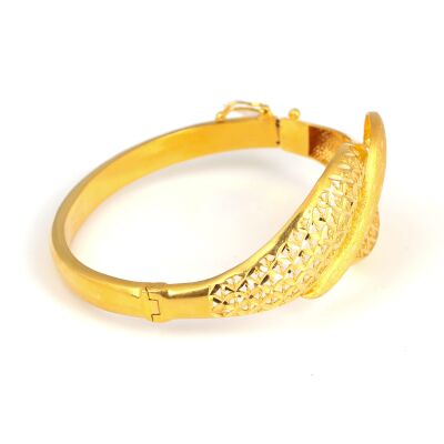 22K Gold Hinged Bangle Bracelet, Lozenge Patterned - 4