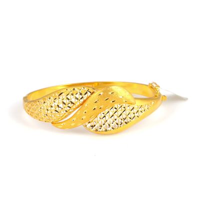 22K Gold Hinged Bangle Bracelet, Lozenge Patterned - 3