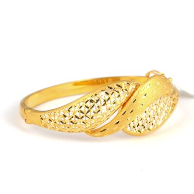 22K Gold Hinged Bangle Bracelet, Lozenge Patterned - 2