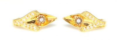 22K Gold Omega Clip Back Gemstoned Stud Earrings - 1