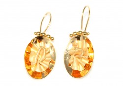 22K Gold Oval Crumpled Dangle Earrings - 2