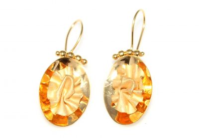 22K Gold Oval Crumpled Dangle Earrings - 2