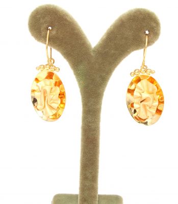 22K Gold Oval Crumpled Dangle Earrings - 3