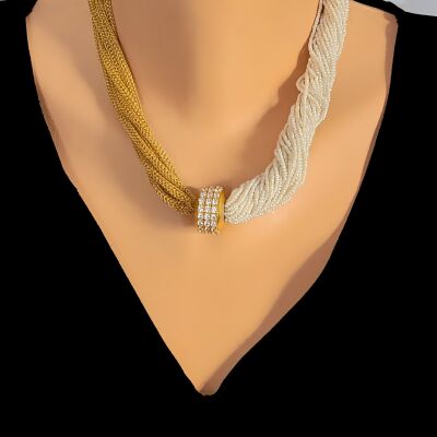 22K Gold Pearl Foope Chain Necklace - 1