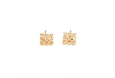 22K Gold Rhombus Shaped Stud Earrings - 2