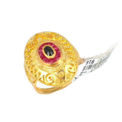 22K Gold Ruby and Sapphire Antique Ring - 1