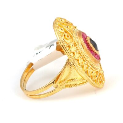 22K Gold Ruby and Sapphire Antique Ring - 2