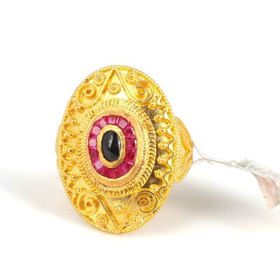 22K Gold Ruby and Sapphire Antique Ring - 3