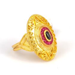 22K Gold Ruby and Sapphire Antique Ring - 4