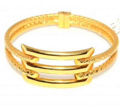 22K Gold Snake Skin Patterned Bar Bangle Bracelet - 6